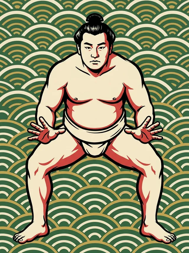 AI-generated illustration of a representative sumo wrestler. Not a photograph or a likeness of Shushi.