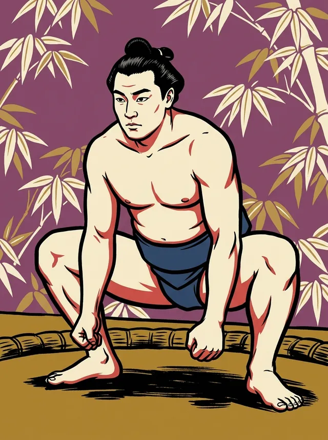 AI-generated illustration of a representative sumo wrestler. Not a photograph or a likeness of Yoshinomine Motoshi.