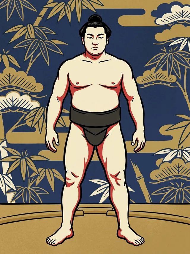 AI-generated illustration of a representative sumo wrestler. Not a photograph or a likeness of Yoshinobori Koji.