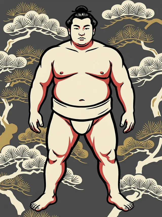 AI-generated illustration of a representative sumo wrestler. Not a photograph or a likeness of Wakanosho Eido.