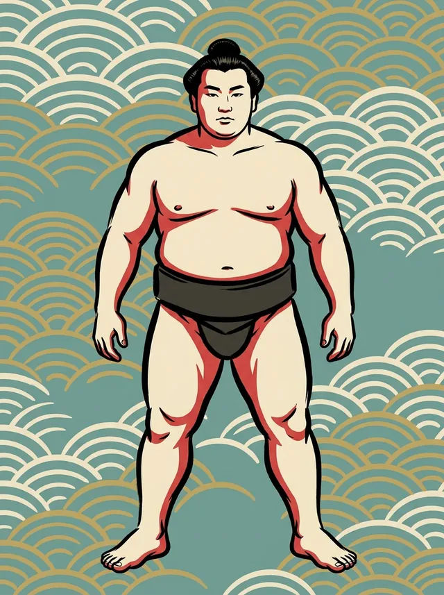 AI-generated illustration of a representative sumo wrestler. Not a photograph or a likeness of Sadogashima Rinzo.