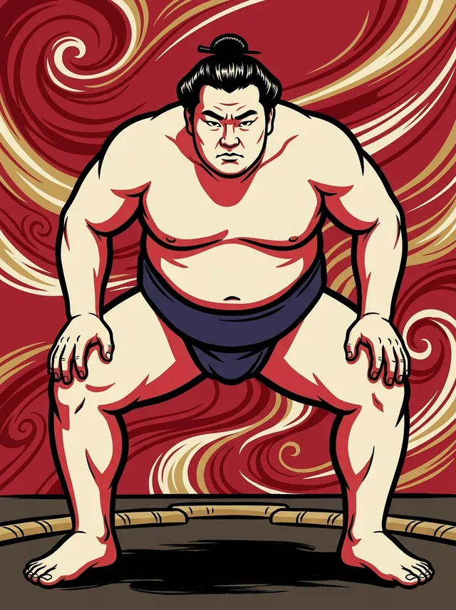 AI-generated illustration of a representative sumo wrestler. Not a photograph or a likeness of Wakakosho Taihei.