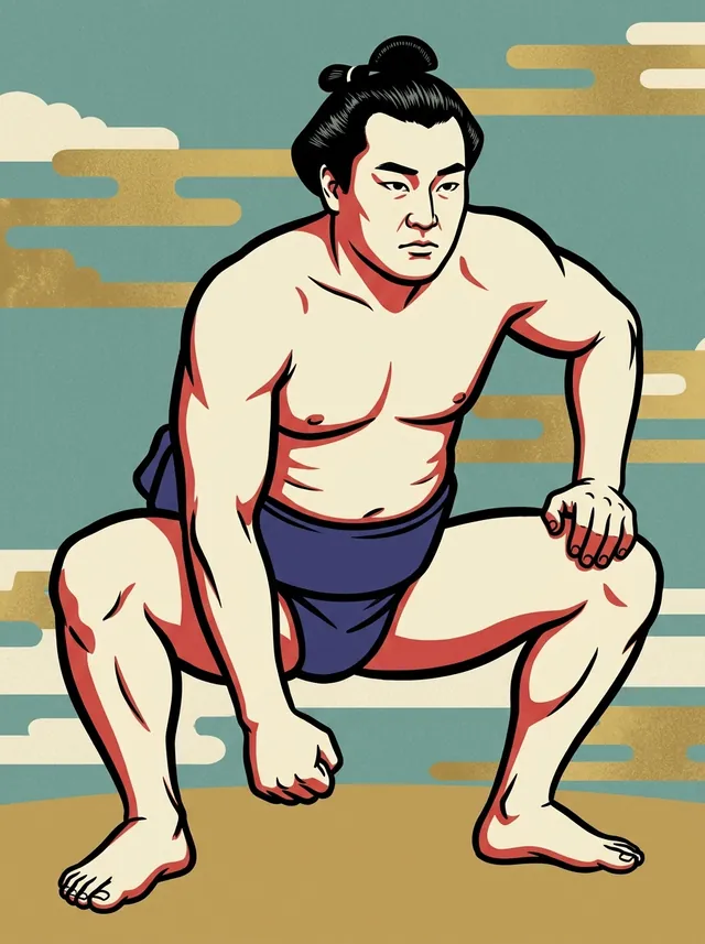 AI-generated illustration of a representative sumo wrestler. Not a photograph or a likeness of Chibanoyama Shigeyuki.
