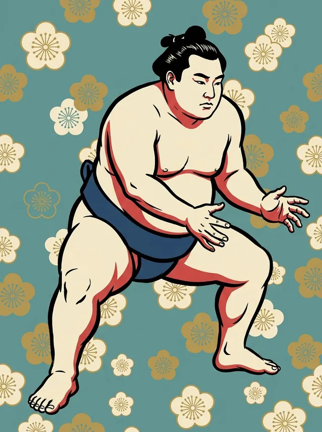 AI-generated illustration of a representative sumo wrestler. Not a photograph or a likeness of Wakatsubaki Toshinobu.