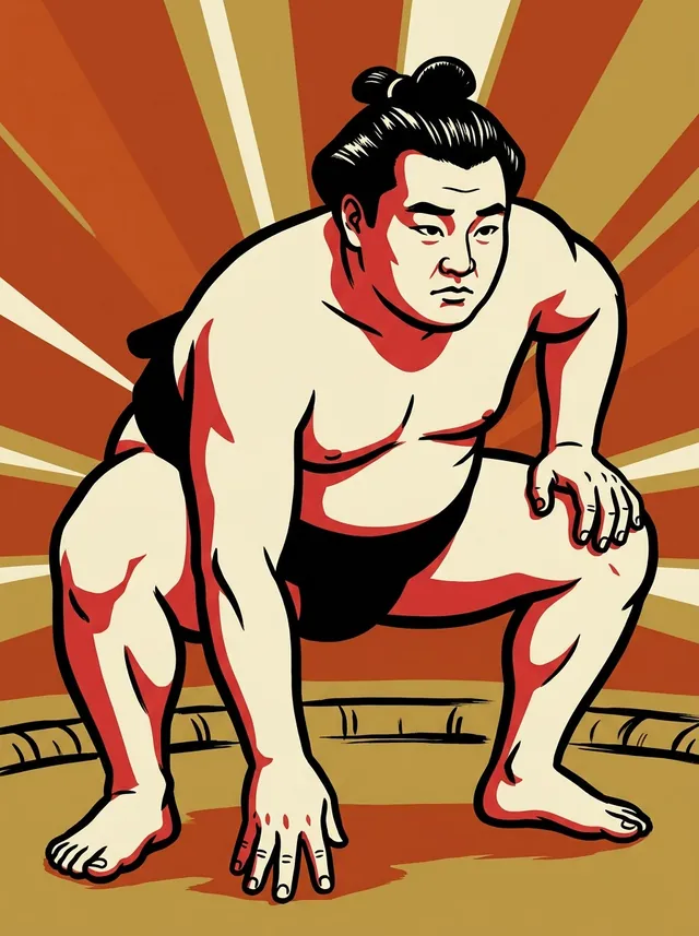 AI-generated illustration of a representative sumo wrestler. Not a photograph or a likeness of Wakatsukuba Shigeru.