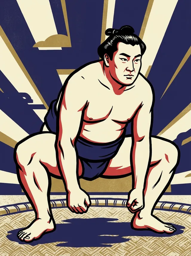 AI-generated illustration of a representative sumo wrestler. Not a photograph or a likeness of Wakabayama Sadao.