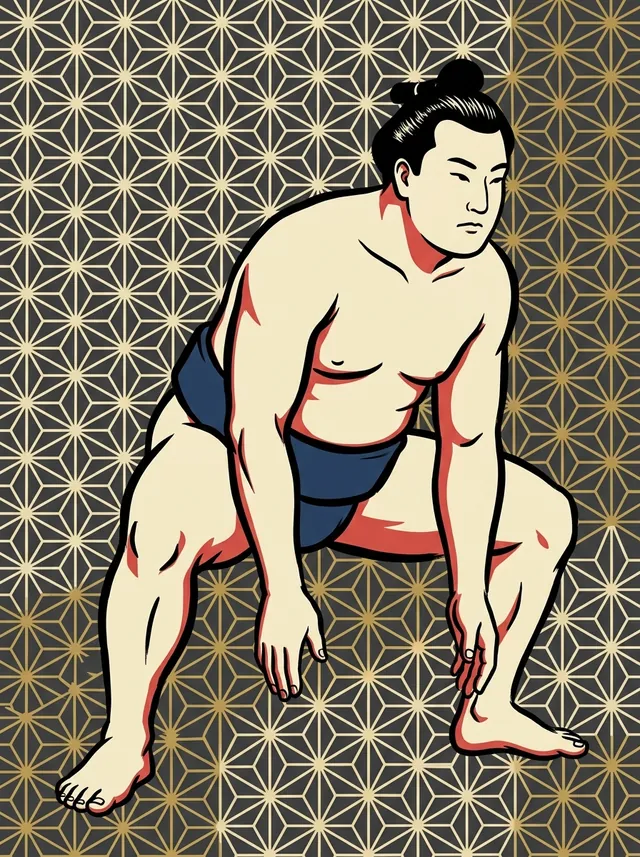 AI-generated illustration of a representative sumo wrestler. Not a photograph or a likeness of Wakanomori Yoshimitsu.