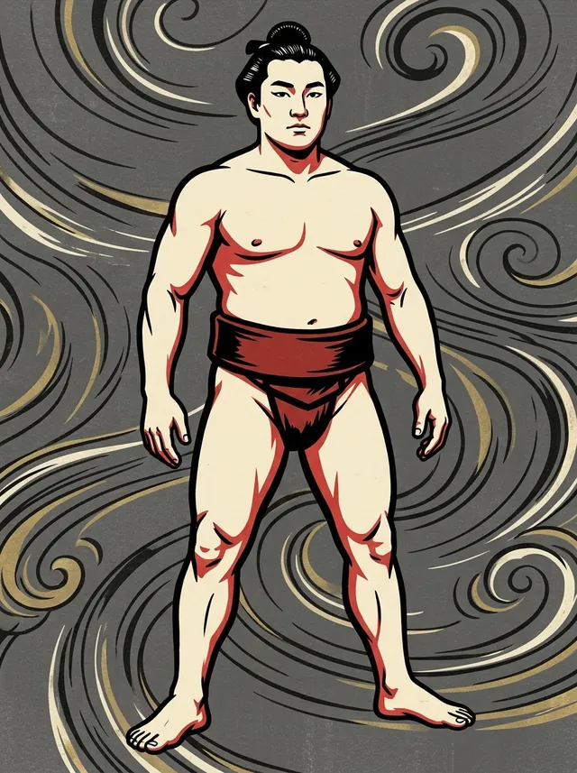 AI-generated illustration of a representative sumo wrestler. Not a photograph or a likeness of Wakasegawa Eizo.