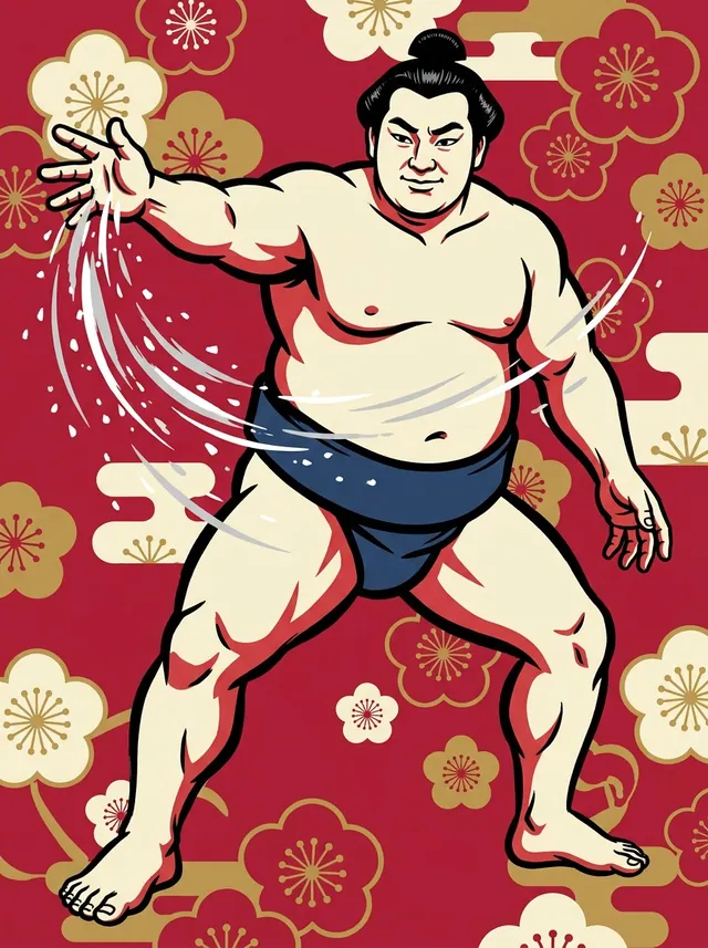 AI-generated illustration of a representative sumo wrestler. Not a photograph or a likeness of Ashibayama Shichibee.