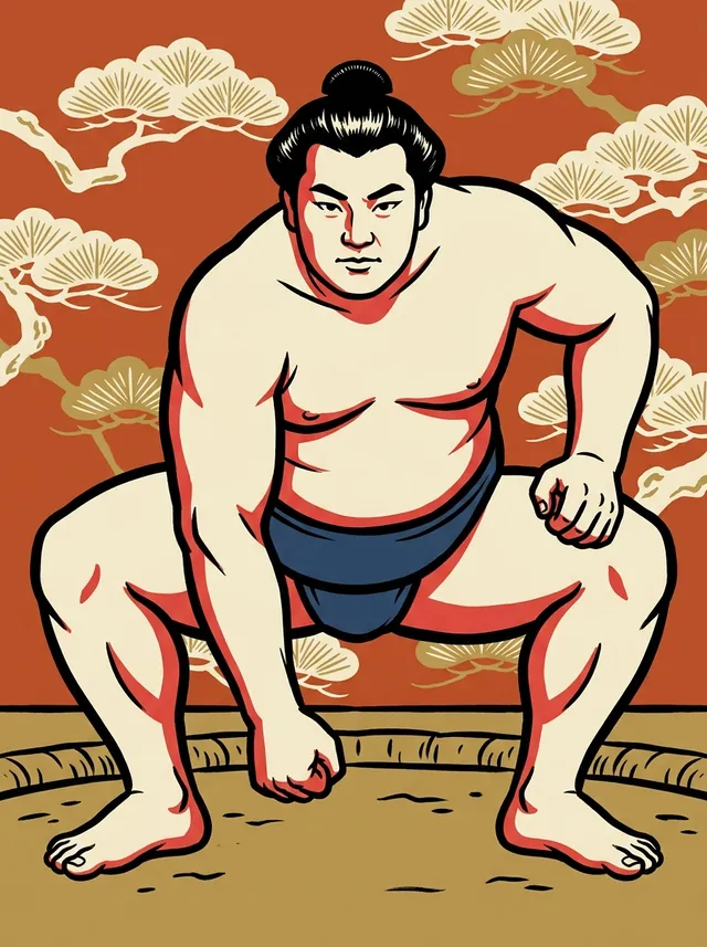 AI-generated illustration of a representative sumo wrestler. Not a photograph or a likeness of Sasshunada Yasutaka.