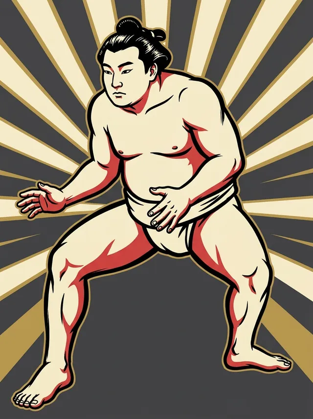 AI-generated illustration of a representative sumo wrestler. Not a photograph or a likeness of Satsumanada Tokihisa.