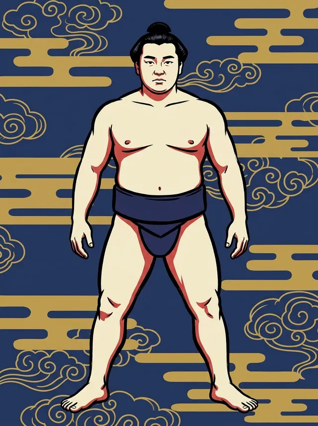 AI-generated illustration of a representative sumo wrestler. Not a photograph or a likeness of Yahatanishiki Hideo.
