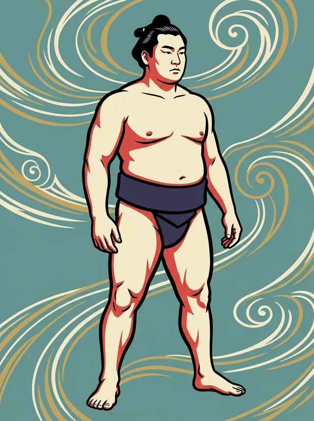 AI-generated illustration of a representative sumo wrestler. Not a photograph or a likeness of Nishinoryu Ryutaro.