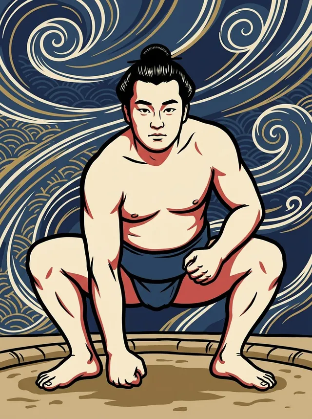 AI-generated illustration of a representative sumo wrestler. Not a photograph or a likeness of Taninooto Tanigoro.