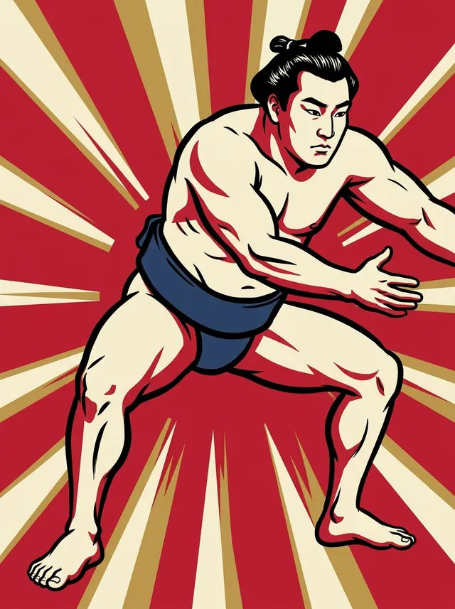AI-generated illustration of a representative sumo wrestler. Not a photograph or a likeness of Toyohikari Shigenobu.