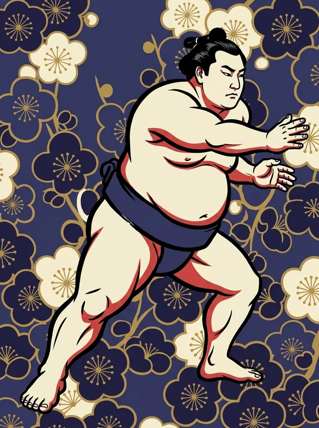 AI-generated illustration of a representative sumo wrestler. Not a photograph or a likeness of Takakento Masatora.