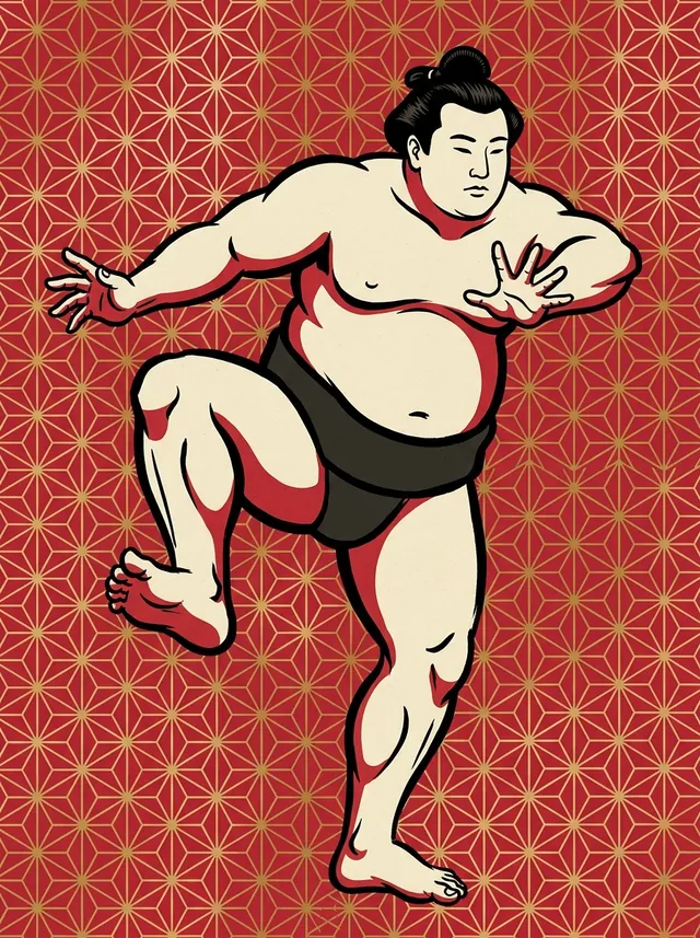 AI-generated illustration of a representative sumo wrestler. Not a photograph or a likeness of Koshinoumi Tojiro.
