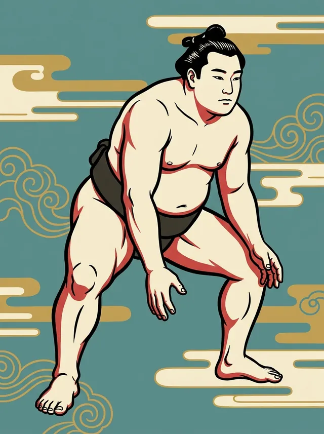 AI-generated illustration of a representative sumo wrestler. Not a photograph or a likeness of Nachinoyama Kimiharu.