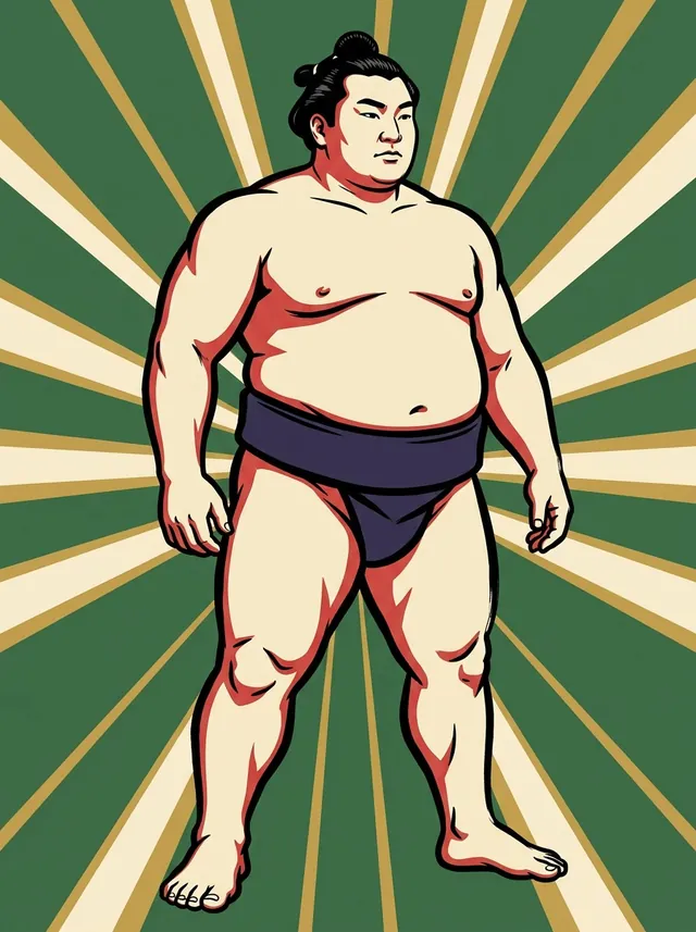 AI-generated illustration of a representative sumo wrestler. Not a photograph or a likeness of Taiga Satoru.
