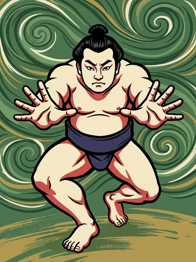 AI-generated illustration of a representative sumo wrestler. Not a photograph or a likeness of Kinjozan Yukichi.