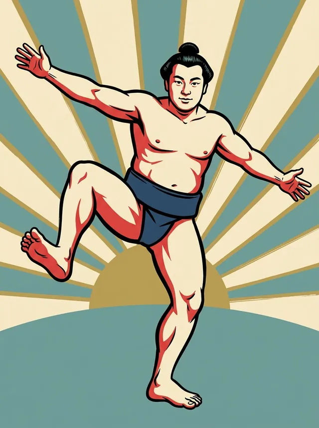 AI-generated illustration of a representative sumo wrestler. Not a photograph or a likeness of Kaneminato Nisaburo.