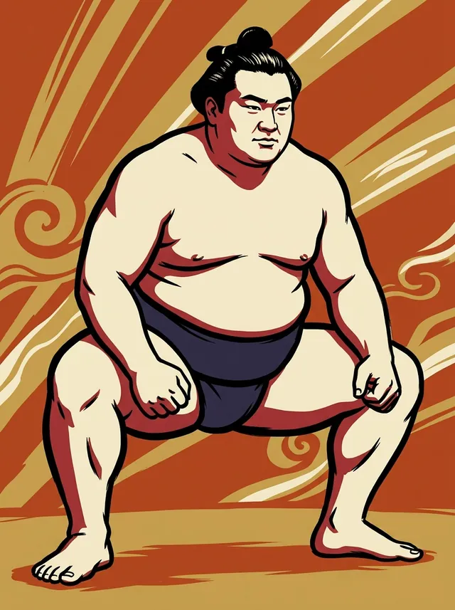 AI-generated illustration of a representative sumo wrestler. Not a photograph or a likeness of Yamatoiwa Eitaro.