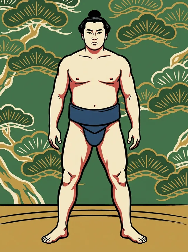 AI-generated illustration of a representative sumo wrestler. Not a photograph or a likeness of Unzendake Mitsunori.