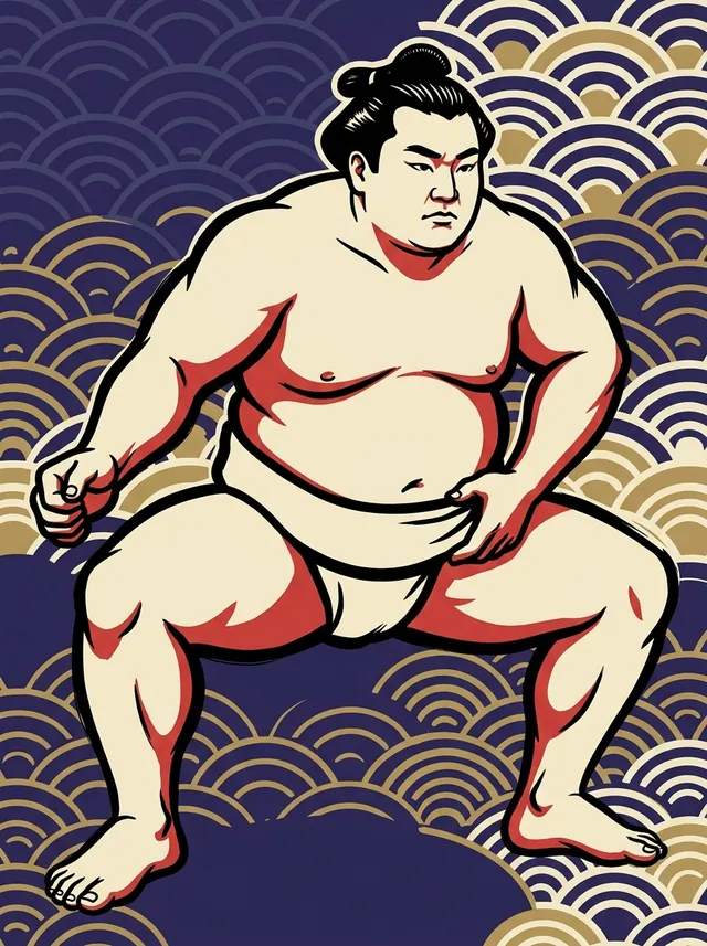 AI-generated illustration of a representative sumo wrestler. Not a photograph or a likeness of Mutsunosato Toshio.