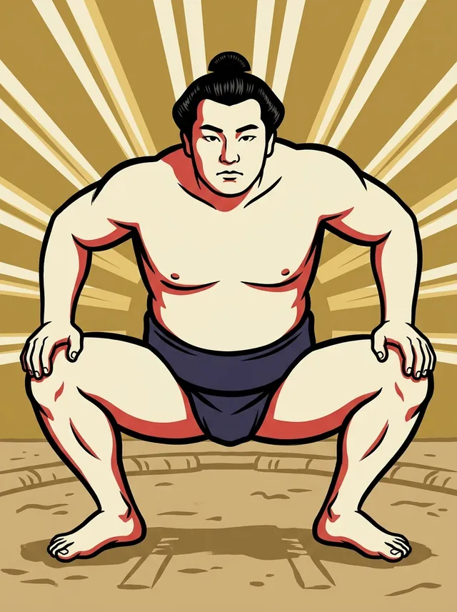 AI-generated illustration of a representative sumo wrestler. Not a photograph or a likeness of Unzenyama Naotoshi.