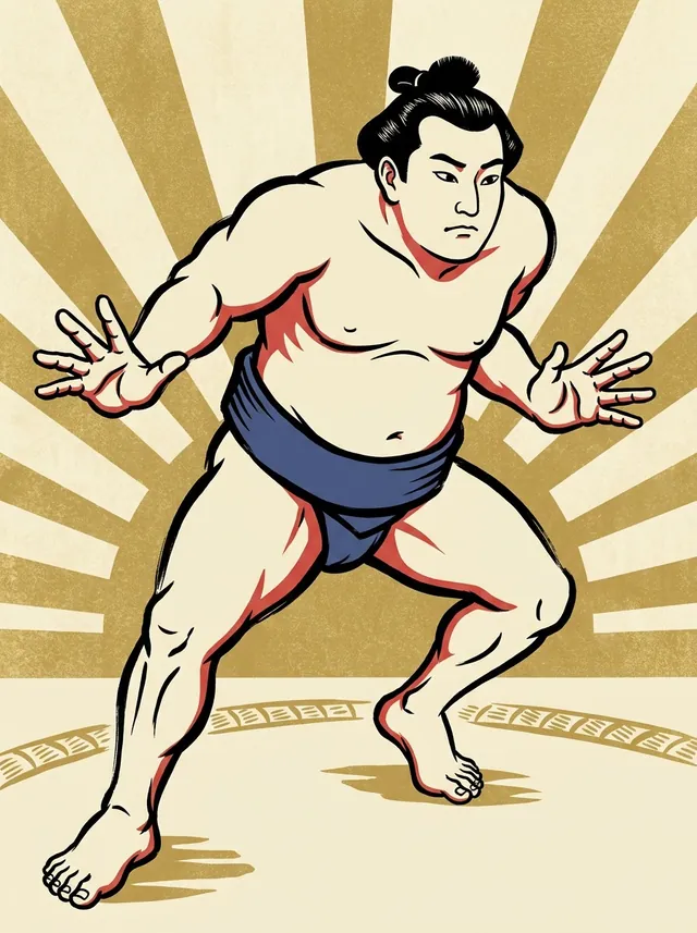 AI-generated illustration of a representative sumo wrestler. Not a photograph or a likeness of Mutsuhokkai Katsuaki.