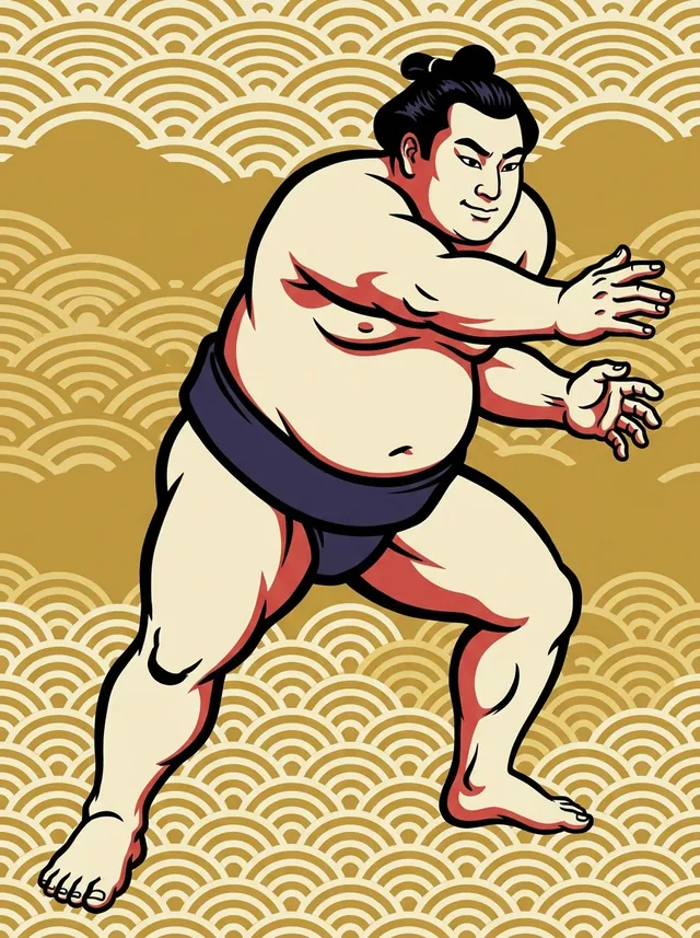 AI-generated illustration of a representative sumo wrestler. Not a photograph or a likeness of Susanoumi Yoshitaka.