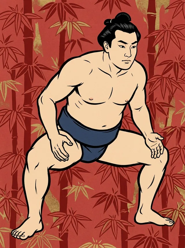 AI-generated illustration of a representative sumo wrestler. Not a photograph or a likeness of Shunketsu Yuji.