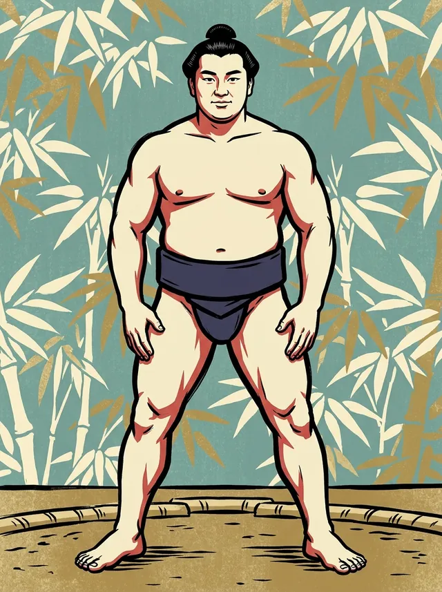 AI-generated illustration of a representative sumo wrestler. Not a photograph or a likeness of Surugaumi Mitsuo.