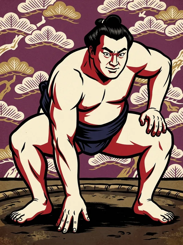 AI-generated illustration of a representative sumo wrestler. Not a photograph or a likeness of Kenrokuzan Tetsutaro.