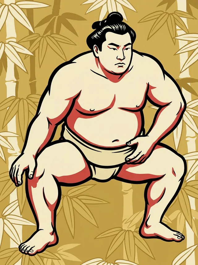 AI-generated illustration of a representative sumo wrestler. Not a photograph or a likeness of Hitenryu Takanobu.