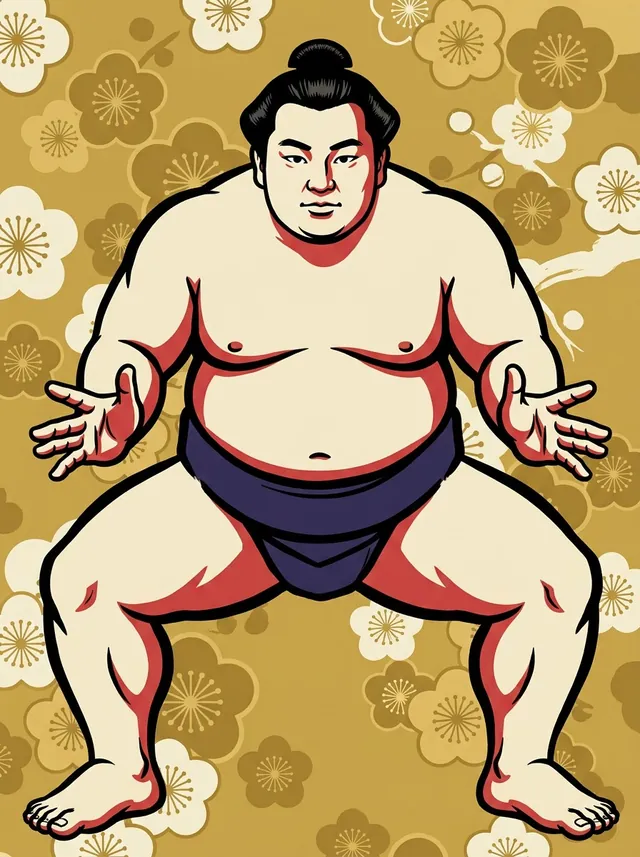 AI-generated illustration of a representative sumo wrestler. Not a photograph or a likeness of Takanishiki Teruo.