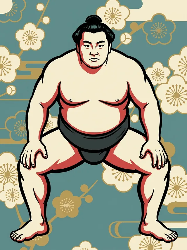 AI-generated illustration of a representative sumo wrestler. Not a photograph or a likeness of Dewanokuni Masamitsu.