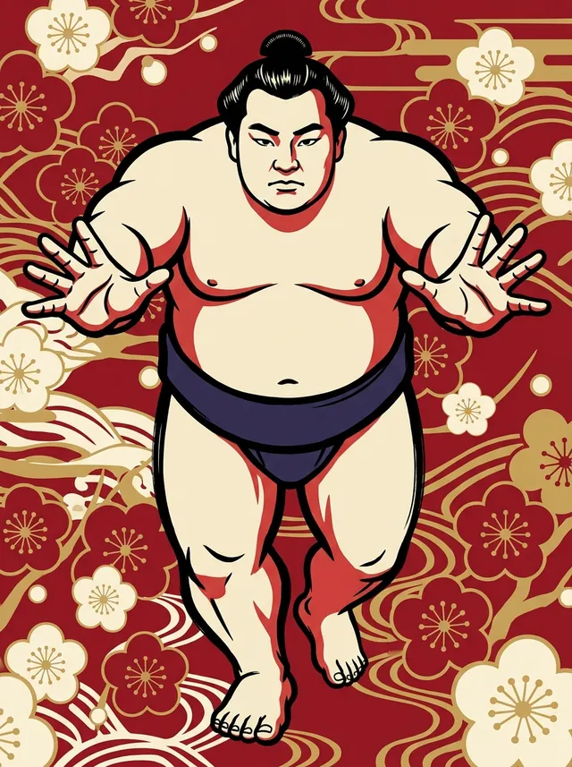 AI-generated illustration of a representative sumo wrestler. Not a photograph or a likeness of Chokairyu Hidetoshi.