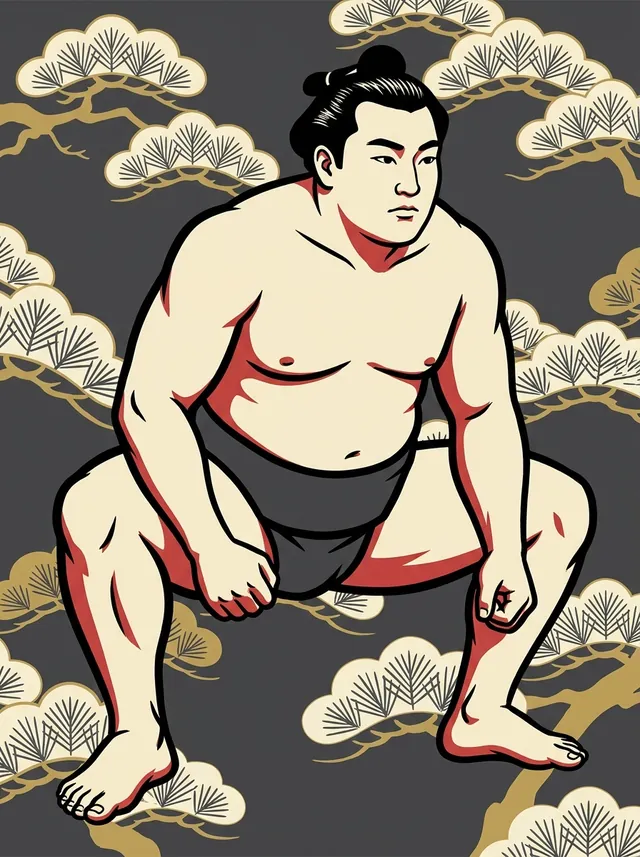 AI-generated illustration of a representative sumo wrestler. Not a photograph or a likeness of Tsurugamine Akio.