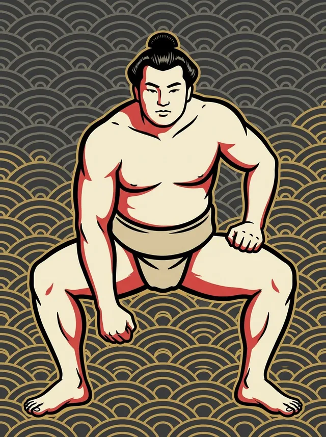 AI-generated illustration of a representative sumo wrestler. Not a photograph or a likeness of Minenobori Tasaku.
