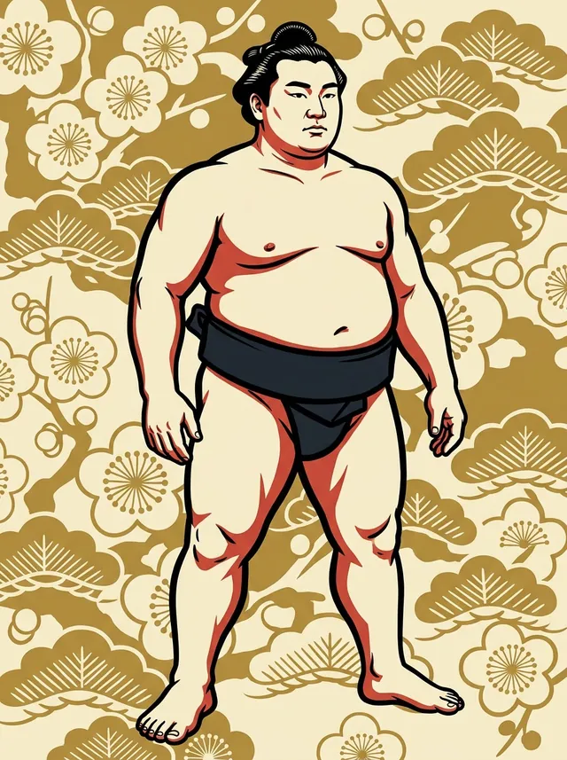 AI-generated illustration of a representative sumo wrestler. Not a photograph or a likeness of Ryuozan Hikaru.