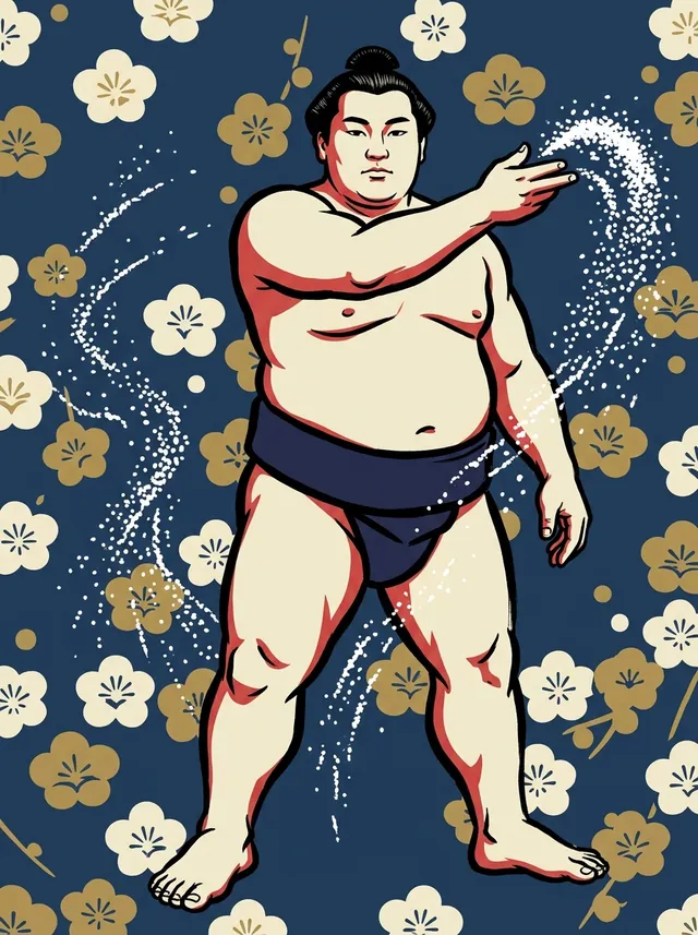AI-generated illustration of a representative sumo wrestler. Not a photograph or a likeness of Kurosegawa Kuniyuki.