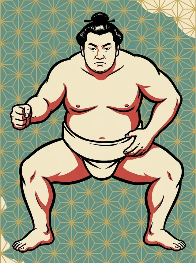 AI-generated illustration of a representative sumo wrestler. Not a photograph or a likeness of Ryugahama Hironobu.