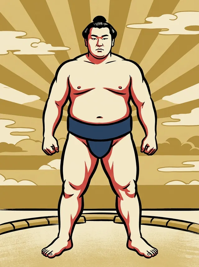 AI-generated illustration of a representative sumo wrestler. Not a photograph or a likeness of Dewaarashi Daisuke.