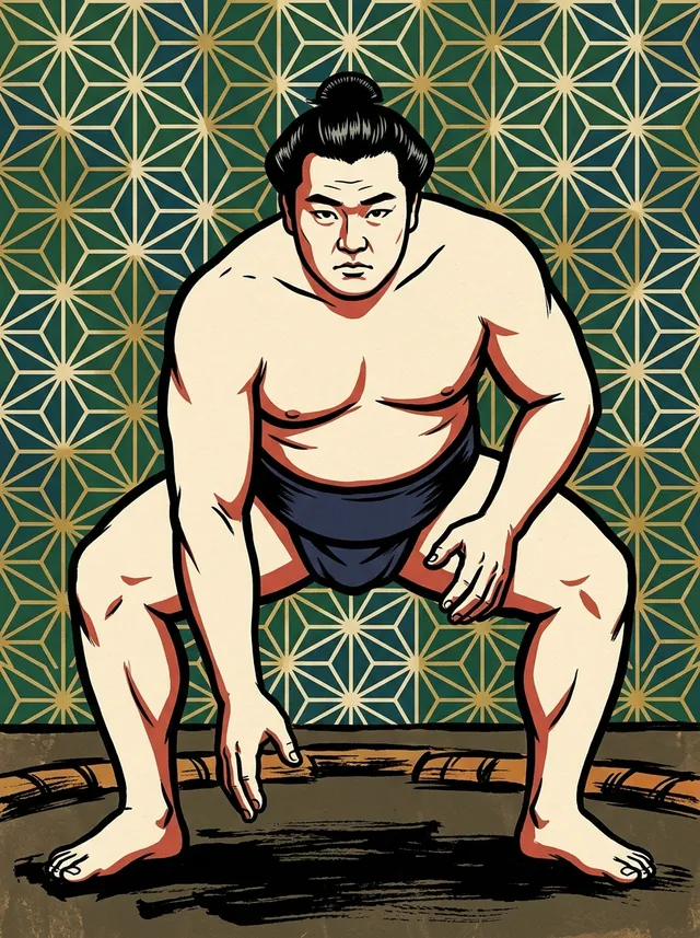 AI-generated illustration of a representative sumo wrestler. Not a photograph or a likeness of Dewanohana Yoshihide.