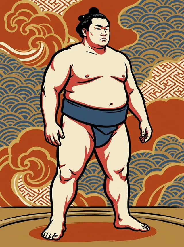 AI-generated illustration of a representative sumo wrestler. Not a photograph or a likeness of Dewaotori Taichi.