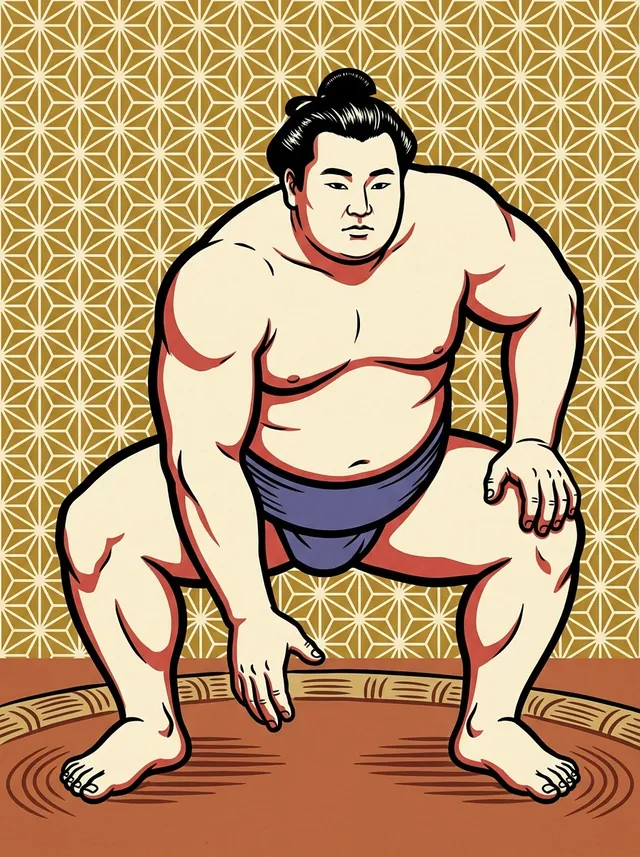 AI-generated illustration of a representative sumo wrestler. Not a photograph or a likeness of Junyo.