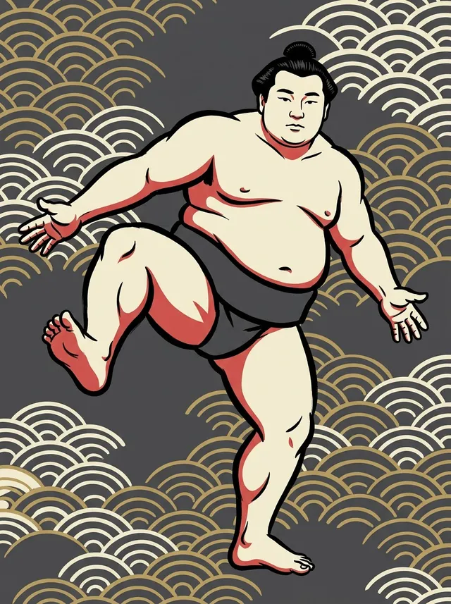 AI-generated illustration of a representative sumo wrestler. Not a photograph or a likeness of Kagamifuji Ayumu.