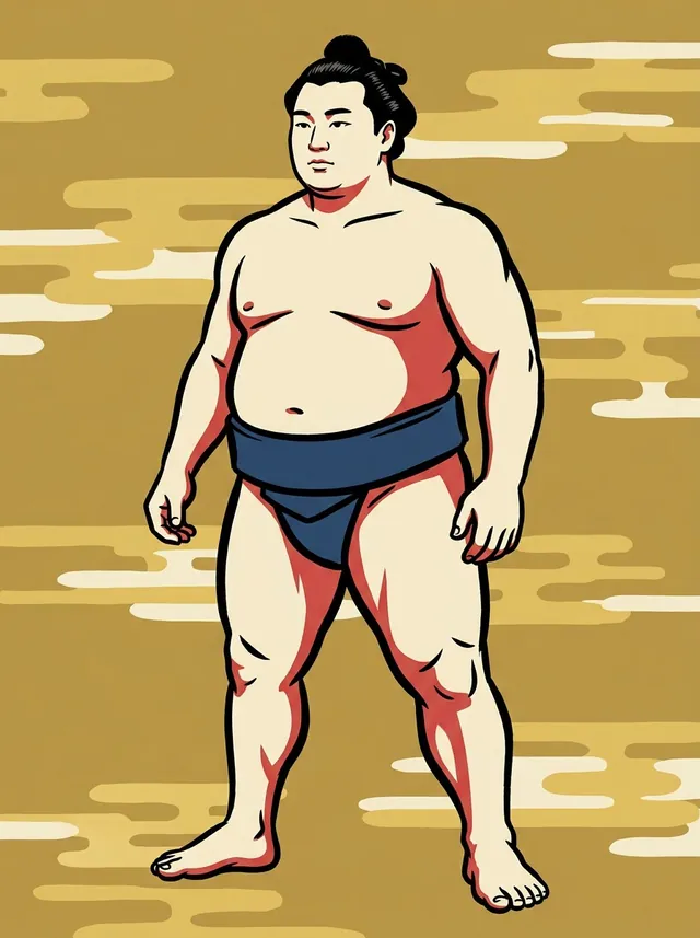 AI-generated illustration of a representative sumo wrestler. Not a photograph or a likeness of Kaho Fumio.