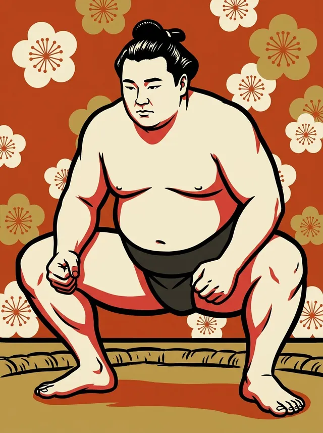 AI-generated illustration of a representative sumo wrestler. Not a photograph or a likeness of Kaihakuzan Yungi.